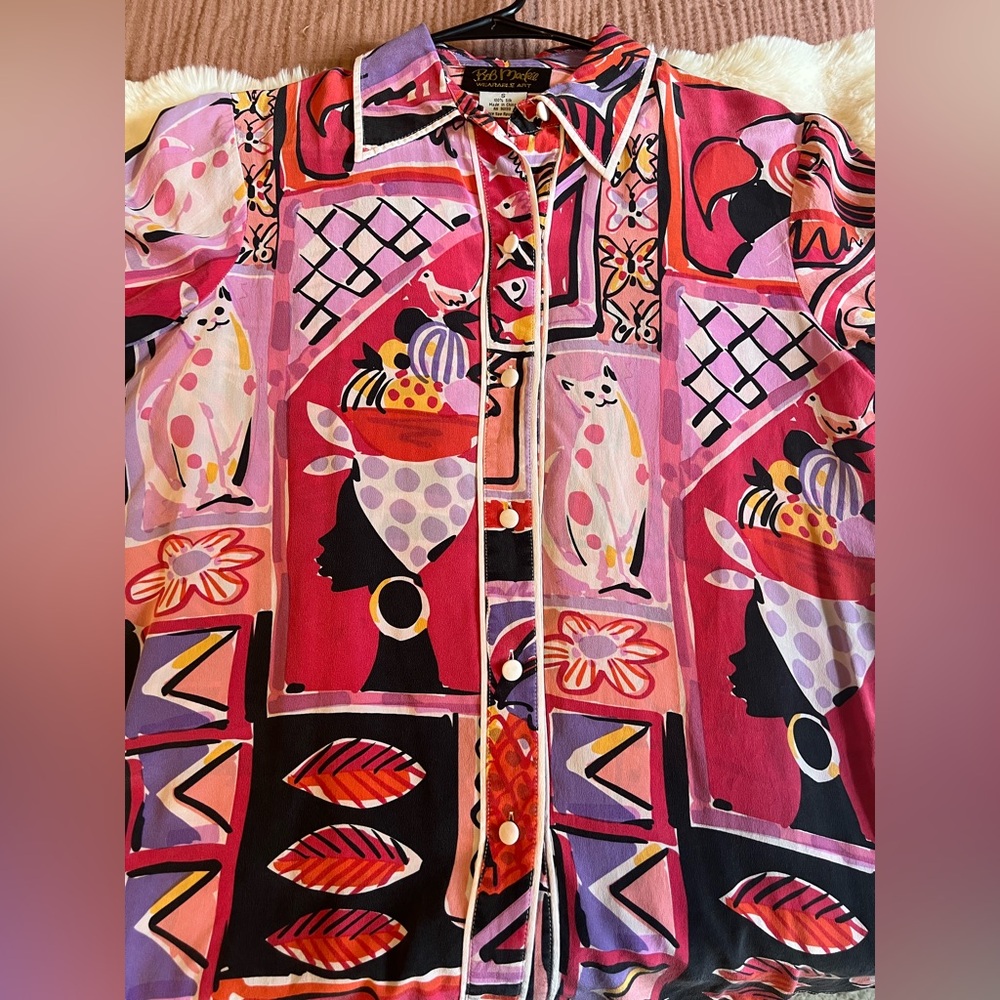 Bob Mackie Button Down Shirt Women Size S 100% Silk
Multicolor Vintage Abstract - Picture 4 of 4